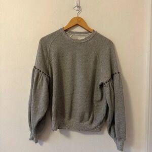 The Great Gray Studded Puff Sleeve Sweatshirt in Heathered Gray | Size 1 (Small)